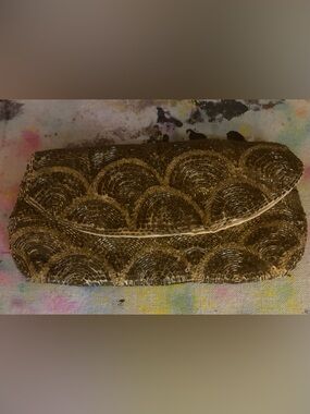 Vintage Gold Beaded Scallop Clutch